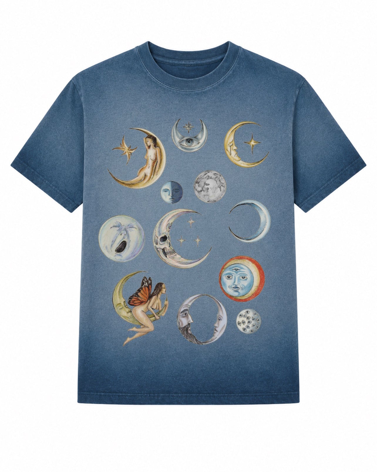Moons T-Shirt (Oil Wash Blue)