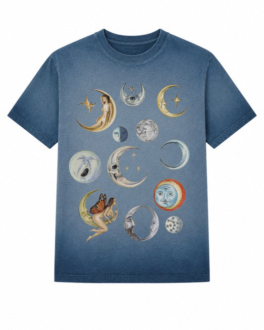 Moons T-Shirt (Oil Wash Blue)