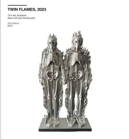 72 INCH TWIN FLAMES SCULPTURE - SILVER