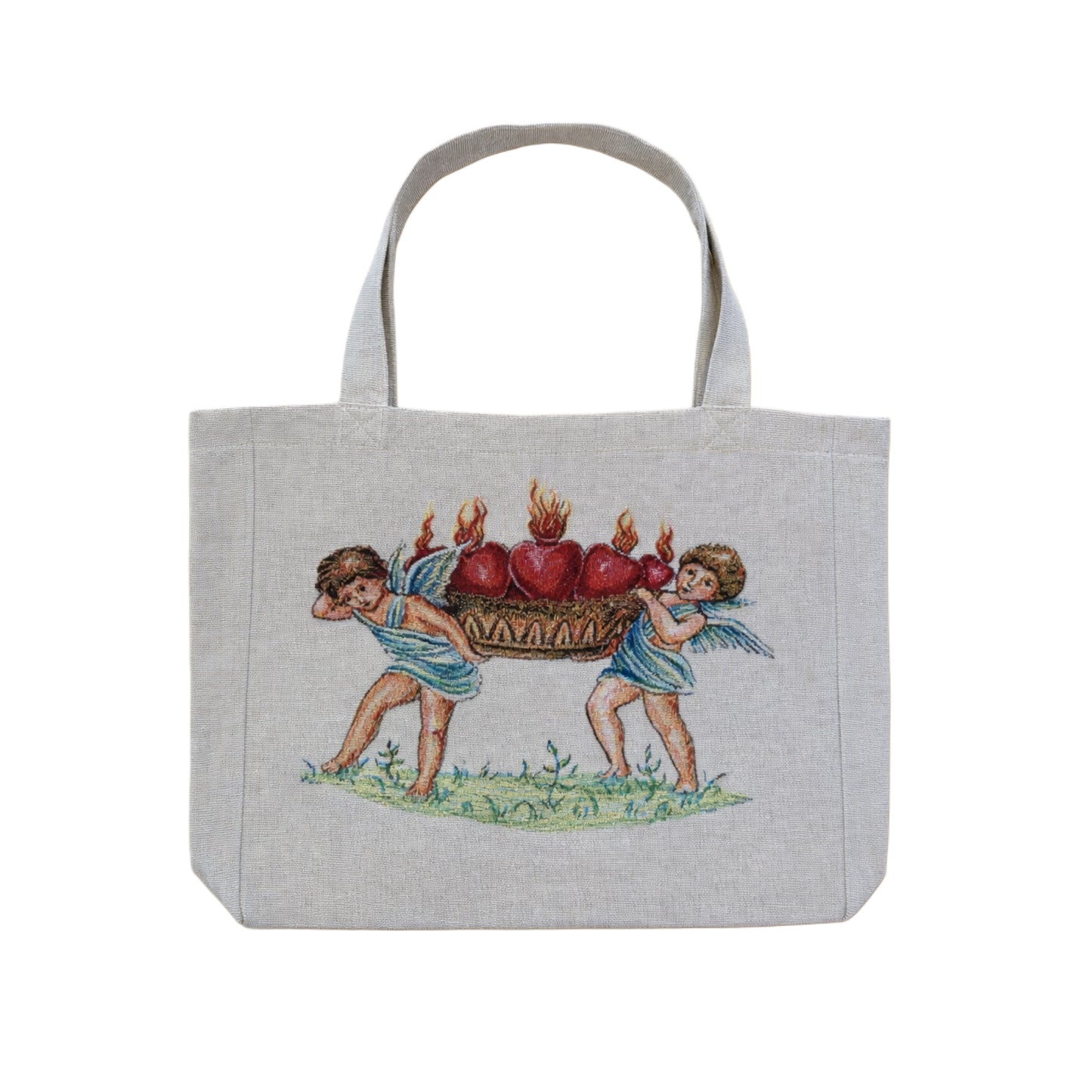 “CUPIDS & HEARTS” WOVEN TAPESTRY TOTE BAG