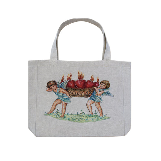 “CUPIDS & HEARTS” WOVEN TAPESTRY TOTE BAG